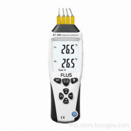 K-/J-type Four-channel Thermocouple Thermometers, MAX/MIN/AVG record, Contact Temperature Measures